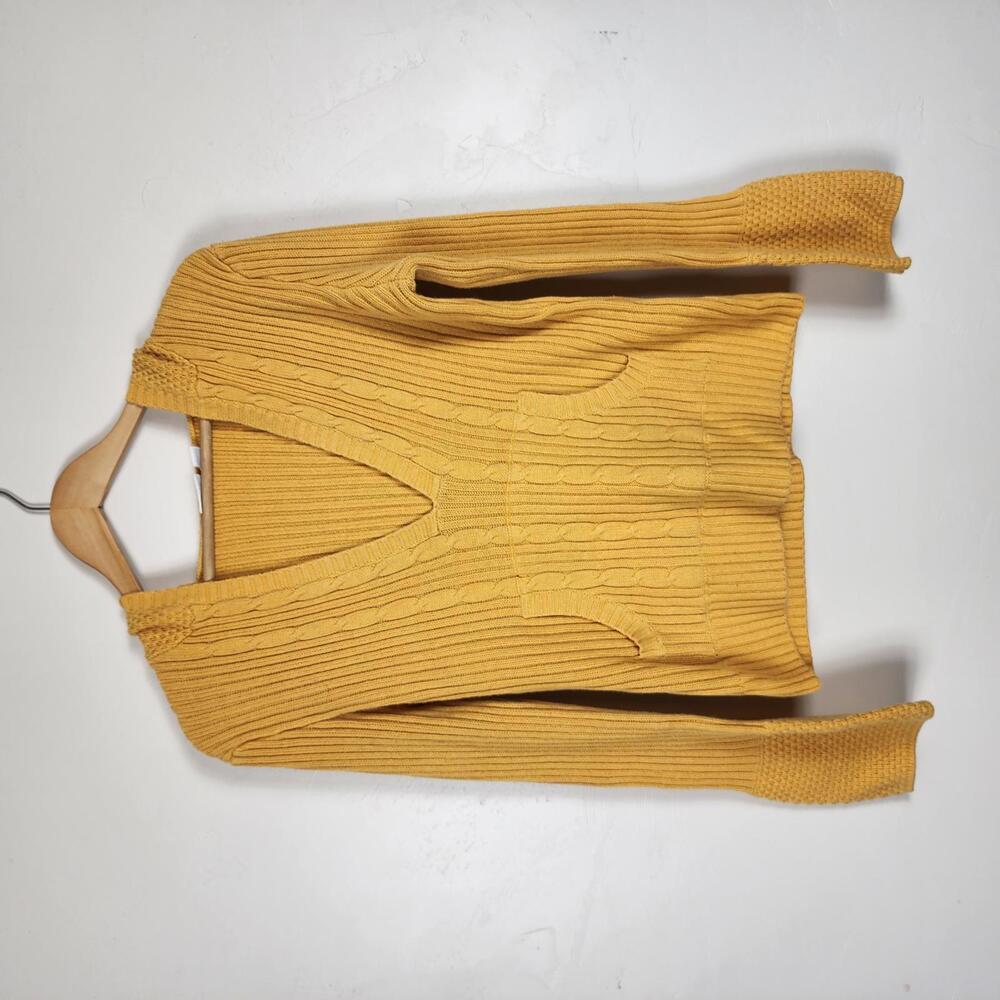 Vintage Y2K Cato Mustard Yellow Cable Knit Hooded Sweater Bell Sleeve Retro M
